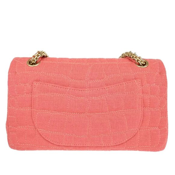 CHANEL Logo 2.55 Double Flap Chain Shoulder Bag Canvas Leather Pink - Picture 6 of 16